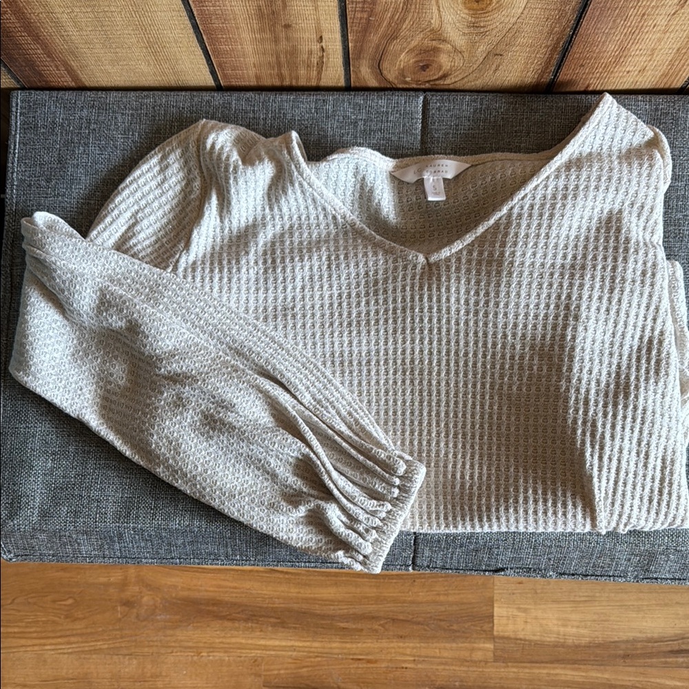 LC Lauren Conrad Cream V-Neck Sweater with Textured Knit